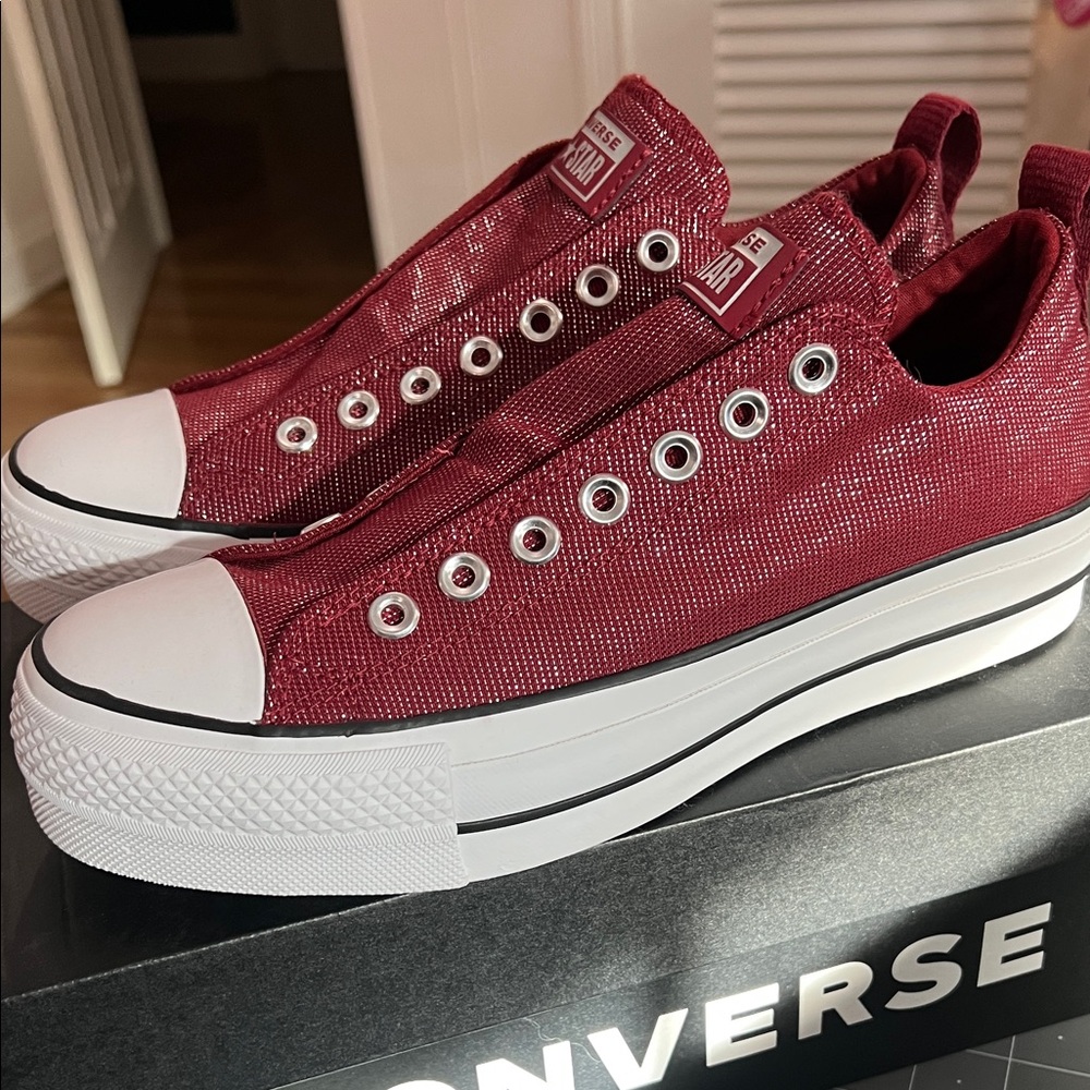 Converse Platform Slip-On Sneakers in Burgundy Red